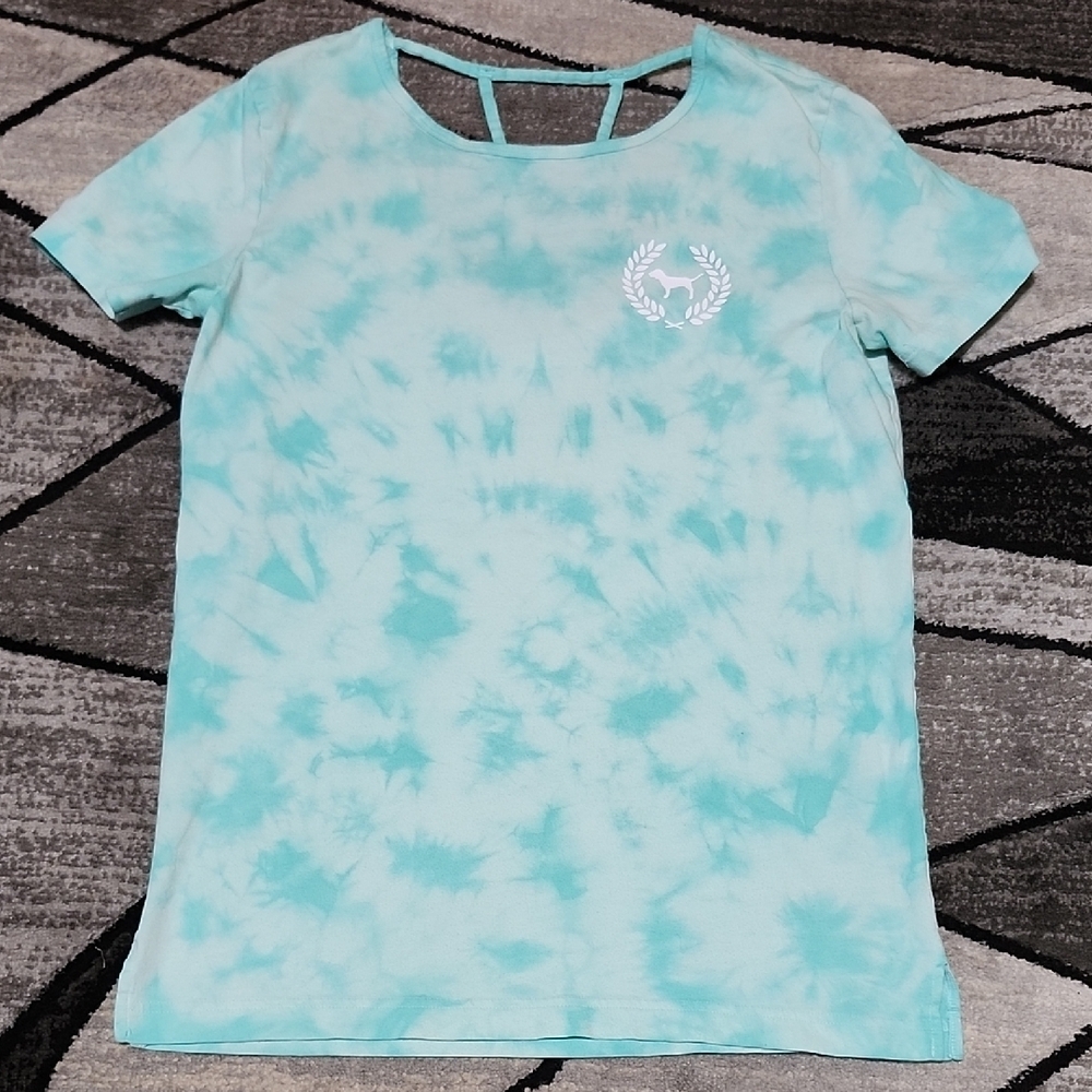 VS PINK 2018 CAMPUS TIE-DYE OPEN BACK STRAPS SHORT-SLEEVE TEE-SHIRT